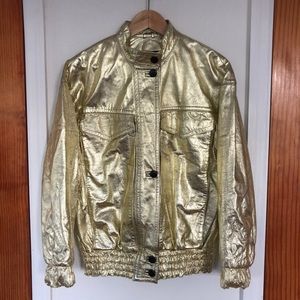 Vintage Gold Leather Bomber Jacket Size S-L